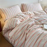 Qfdian Luxury 100% Cotton Yarn-Dyed 3-Piece Duvet Cover Set (1 Duvet Cover + 2 Pillowcases), Pre-Washed,Stripe Design, Bedding Set