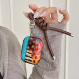 Qfdian  Individuality Irregular Colorful Splicing Color Earphone Case with Stylish Leather Strap For Airpods 1 2 3 4 Pro Pro2nd Cover