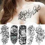 Qfdian  5pcs Waterproof Temporary Tattoo Sticker Lion Flower Snack Wolf Rose Tigar Dark Elegant Fake Tatto Flash Tatoo for Women Men