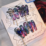 Qfdian 10P High Quality Handmade Press on Nails Cosmic Star Curse Constellation Sense Dark Explosion Flash Nail Art Real Shot Hot Girl
