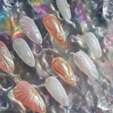 Qfdian 10pcs Almond Handmade Press On Nails Pearl Shell Aurora Design Meddle-length Full Cover Wear Manicure Art Finger Tips Decoration
