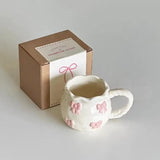 Qfdian Ins-style girly girl hand-held bowknot coffee cup, afternoon tea ceramic cup, cute mug
