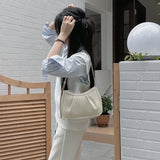 Qfdian Korean Chic Office Lady Shoulder Underarm Bag Elegant Pleated Casual Bags for Women Sweet Y2k Aesthetic Fashion Simple Handbags