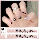 Qfdian  24pcs Bowknots Love Heart Pattern Press On Nails Cute Fresh Short Round French Style False Nails Korean Sweet Wearable Fake Nail