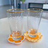 Qfdian  Flower Crochet Coaster Handmade Knitted Placemat for Tea Mug Pad Table Kitchen Decor for Birthday Wedding Tea Time