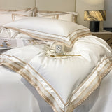 Qfdian Premium 1000TC Egyptian Cotton Luxury Gold Embroidery Hotel Style Bedding Set Duvet Cover Flat/Fitted Bed Sheet Pillowcases 4Pcs