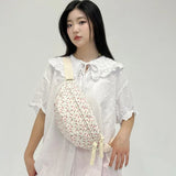 Qfdian  Japanese Ins Sweet Flower Print Women's Handbags All Match Kawaii Fashion Chest Bag Y2k Aesthetic Casual Shoulder Crossbody Bags