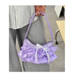Qfdian Women All Match Fashion Office Lady Handbags Fairy Ruffled Bow Y2k Aesthetic Shoulder Bags Causal Vintage Elegant Underarm Bag