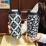 Qfdian  560ML Double Drinking Thermos Water Bottle Stainless Steel Heat and Cold Vacuum Thermal Coffee Cups Mugs Portable Car Straw Cup