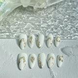 Qfdian 10pcs Almond Handmade Press on Nails White Foils Designed False Nails Manicure Artificial Short Full Cover Wearable Nail Tips