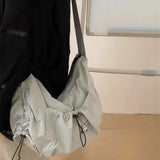 Qfdian  Y2k Aesthetic Vintage All Match Handbags Casual Women Drawstring Pleated Shoulder Bag Simple Streetwear Crossbody Bags Trendy