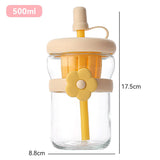 Qfdian  Cute Flower Tea Water Separation Glass Cup with Straw Cold Brew Flower Tea Cup For Women Tumbler Juice Milk Coffee Drinkware Cup