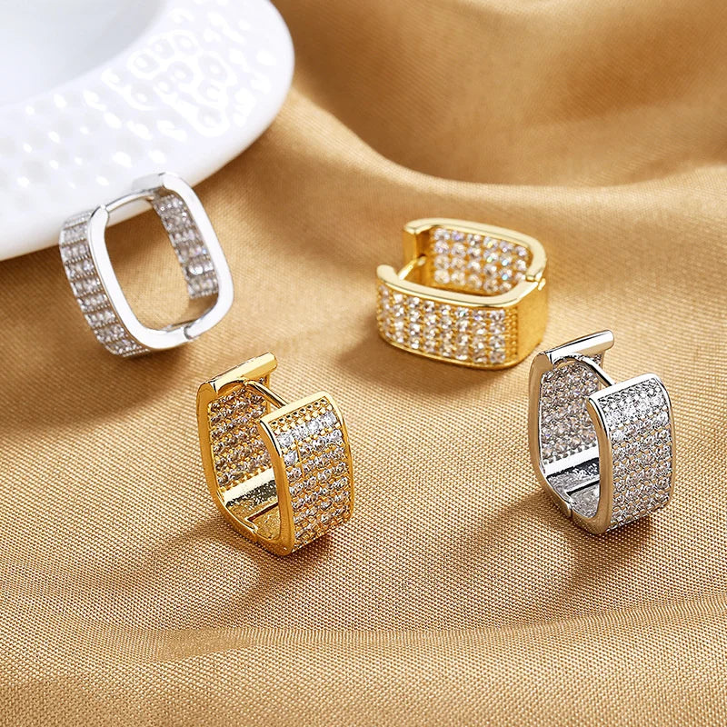 Korean Fashion Shiny CZ Hoop Earrings for Women Metal Luxury Gold Silver Color Simple Versatile Girls Earrings Hot Jewelry