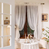Qfdian  French Romantic White Geometric Star Floral Pattern Ruffles Sheer Lacework Curtains for Living Room Tulle for Windows Drapes