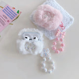 Qfdian cute pink bow soft plush fluffy bluetooth headphone protector case for airpods 1 2 3 4 pro 2 protective cover luxury bracelet