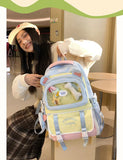 Qfdian High-capacity Casual Contrast Color Backpacks Y2k Aesthetic Transparent Schoolbags Streetwear Students Patchwork Backpack Women