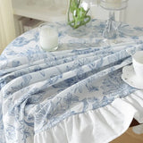 Qfdian Rustic Tablecloth Classic French Printed Ruffles Cotton Table Cloth Rectangle for Kitchen Dining Livingroom Christmas Decoration