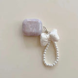 Qfdian INS Korea Bow Knot Pearl Pendant Chain Earphone Case For Airpods Pro3 1 2 3 4 Cover Soft For Air Pods Pro Pro2nd Fundas
