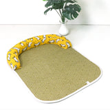 Qfdian  Cotton Linen Rattan Pet Dog Bed Mat Washable Summer Cooling Sleeping Pad with U Shaped Bolster for Dogs Cats Indoor Sofa Floor