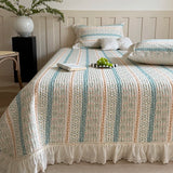 Qfdian 3/5Pcs Rose Floral Print Lace Ruffles Quilted Bedspread, Bed Cover, Mattress Topper Coverlet, Bed Sheet, With Pillowcases