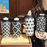 Qfdian  560ML Double Drinking Thermos Water Bottle Stainless Steel Heat and Cold Vacuum Thermal Coffee Cups Mugs Portable Car Straw Cup