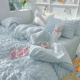 Qfdian  Princess Bedding Set  French Style Wash Cotton Solid Color Seersucker Summer Soft 2024New Bed Sheet Set Comforter Set