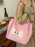 Qfdian Sweet Y2k Aesthetic Kawaii Plaid Shoulder Bags All Match Women Drawstring Casual Handbags New Fashion Grunge Canvas Underarm Bag