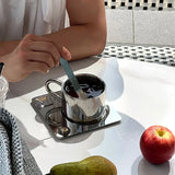 Qfdian  Minimalist Nordic Mug 3pcs Set 304 Stainless Steel Coffee Mug Heat Resistant Milk Cup with Saucer Spoon Placemat Tableware Set