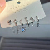 Qfdian 6PCS Y2K Punk Crystal Star Moon Pendant Earring Set For Women Girl Men Gothic Vintage Aesthetic Grunge Jewelry Ear Accessories