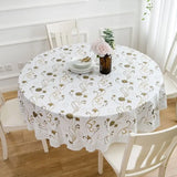 Qfdian  New Round Dining Table Cloth Waterproof Oil-proof and Scalding-proof Leave-in Printed Tablecloth Lace Home Living Room Thickened