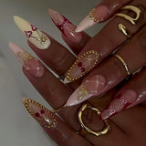 Qfdian  24Pcs Mid-length 3D Flowers Design Fingertips Sweet Butterfly Yellow Ripple Almond False Nails Detachable Full Cover Press Ons