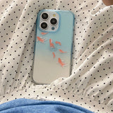 Qfdian Clear Blue Gradient Koi Fish Gloss Mobile Phone Protective Case For iPhone 12 13 14 15 Pro Max Coque For iPhone 16 Pro Max Cover