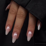 Qfdian  24Pcs Pink Almond Press-On Nails Glossy Sweety Heart Patterns False Nail Tips with Cat Eye, Mirror Disign for Women&Girls Wear