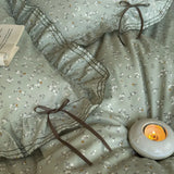 Qfdian 100% Cotton Pastoral Floral Print Ruffles Bow Princess Bedding Set Queen King Duvet Cover Set Bed Sheet/Fitted Sheet Pillowcases