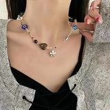 Qfdian  Bohemian Style Necklace Women Pearl Flower Necklace Korean Style Sweet Cool Necklace Fashionable Jewelry Women Collarbone Chain