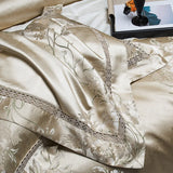 Qfdian 4Pcs Luxury European Style Satin Yarn-dyed Jacquard Egyptian Cotton Bedding Set Duvet Cover Bed Sheet Fitted Sheet Pillowcases