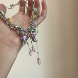 Qfdian  Dazzling Butterfly Metal Tassel Necklace Punk Exaggerated Luxury Choker Dinner Party Elegant Jewelry for Women Unisex