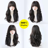 Qfdian  Long Wave Wig with Bangs Natural Black Synthetic Wig Heat-Resistant for Women Daily Party Cosplay Premium Soft Wig Fake Hair