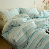 Qfdian Luxury 100% Cotton Yarn-Dyed 3-Piece Duvet Cover Set (1 Duvet Cover + 2 Pillowcases), Pre-Washed,Stripe Design, Bedding Set
