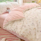 Qfdian Ins Korean Pastoral Flower Bedding Set Purple Bed Flat Sheet Pillowcase Twin Full Queen Size Bed Linen Women Girls Duvet Cover