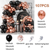 Qfdian  107Pcs Black Rose Gold Balloons Garland Arch Kit Wedding Decor Metal Rose Gold Chrome Balloons Birthday Party Decorations Globos