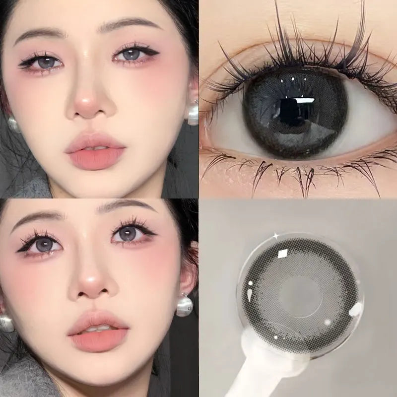 Qfdian 2PCS Korea Colored Contact Lenses Myopia  Degree -0.00 to -8.00 Blue Eyes Beauty Pupil  Makeup Gray Lens Fast Shipping