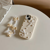 Qfdian For iPhone 15 14 13 12 11 Pro Max Case 3D Pearl Bowknot Drop-proof Silicone Protective Cover