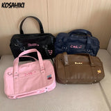 Qfdian Pu Leather Girls All Match Top-Handle Bags Preppy Sweet Y2k Women Jk Bag Japanese Kawaii Cute Embroidery Handbags Streetwear
