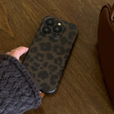 Qfdian Matte Leopard Amber Silicone Back Cover Neutral Mobile Phone Case For iPhone 16 15 14 13 12 11 Pro Max Protective Fundas Cover