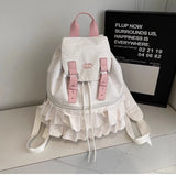 Qfdian  Women Casual Travel Backpacks Kawaii Dots Sweet Ruffled Schoolbags High-capacity Backpack for Women Students Y2k Aesthetic