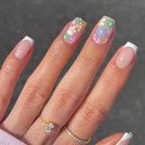 Qfdian 24Pcs Nude White French Fake Nail Short Square Nail Tips Fashion Wearable False Nails with Glue Simple Full Cover Press on Nails