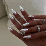 Qfdian  24Pcs Mid-length Almond Ballet False Nails Simple Cat Eye Design Press on Fake Nail Wearable Full Cover Nail Tips Manicure Tools