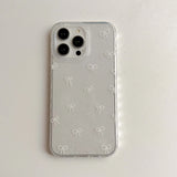 Qfdian Simple white bow phone case stand holder cover for iphone 13 15promax 13pro 15 pro max 11 14 12  ins transparent bracelet capa