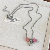 Qfdian Korean Colorful Stones Geometric Pendant Necklace for Women Simple Metal Grape Cluster Clavicle Chain Sweater Chain Jewelry Gift